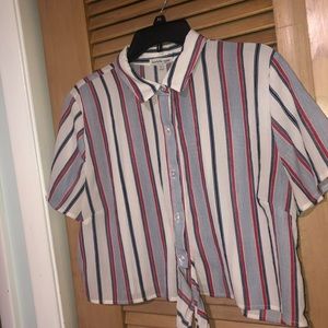 Collared Short Sleeve Silk Crop Top